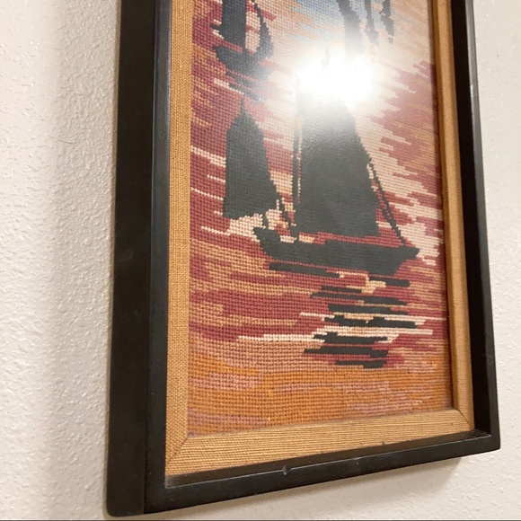 “Vintage Mid-Century French Needlepoint – Sailing Ship Seascape” - Picture 5 of 8